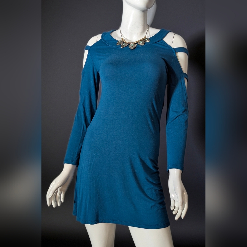 Rags and Couture Teal Cold Shoulder Dress